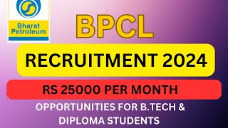 BPCL Recruitment 2024  BPCL GraduateDiploma Apprentices 2024 Latest Government Jobs 2024 [upl. by Aronal421]