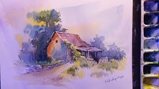 Watercolor landscape tutorial for beginners  Landscape painting [upl. by Arst]