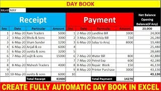 17 Create Fully Automatic Day Book in Excel DAY BOOK Accounting Register in Excel with Daily Entry [upl. by Ithnan]