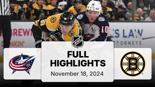 NHL Highlights  Blue Jackets vs Bruins  November 18 2024 [upl. by Htebirol]