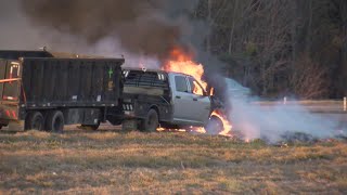 Truck on fire causes traffic backup on I220 [upl. by Dore]