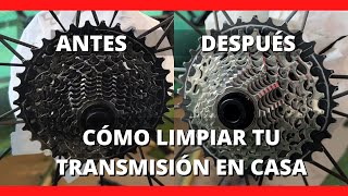 CÓMO LIMPIAR LA TRANSMISIÓN DE LA BICICLETA EN CASA FÁCILMENTE  MANTENIMIENTO BÁSICO DE LA BICI 🧽💦 [upl. by Marcoux123]