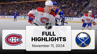 NHL Highlights  Canadiens vs Sabres  November 11 2024 [upl. by Akinajnat]