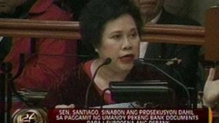 24 Oras Sen Santiago sinabon ang prosekusyon dahil sa paggamit ng umanoy pekeng Bank Documents [upl. by Llenrrad]