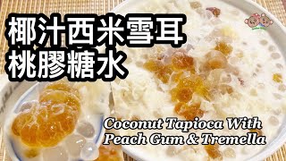 粵語  椰汁西米雪耳桃膠糖水  滋潤養顏  簡單糖水食譜  Coconut Tapioca With Peach Gum And Tremella [upl. by Aniral]