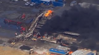 Explosion at Oklahoma gas well sends workers running [upl. by Gnot]