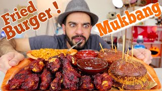 موكبانغ البرغر المقرمش واجنحة دجاج مدخنة حارة ونودلز كوري جديد Deep Fried Cheeseburger Mukbang  먹방 [upl. by Jarietta]