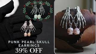 💀 Bold Edgy Unstoppable Punk Skeleton Hand Pearl Skull Earrings 💀 [upl. by Boy160]