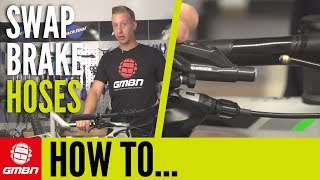 How To Swap Hydraulic Brake Hoses  MTB Maintenance [upl. by Cirenoj]