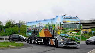 Truckshow Rüssel 2024 with Scania V8 open pipes and more [upl. by Ahtel]