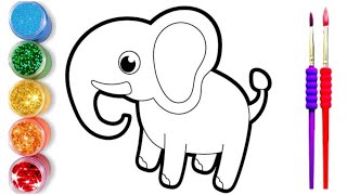 draw and colour of an elephant cartoon for kids and toddlers  learn to draw and painting elephant [upl. by Carmelina206]