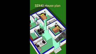 32X40 House plan construction building 2delevation homedesign 2bhkhousedesign 3dhomeplan [upl. by Lunt271]