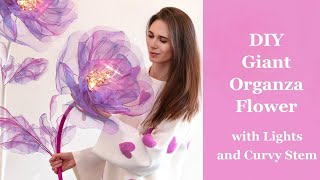 DIY Giant Organza Flower with Lights  How to Make Large Organza Flower Tutorial for Beginners [upl. by Aseena]