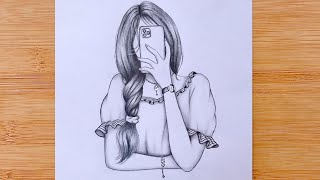 Hidden face  Pencil sketch  How to draw a girl taking a selfie  bir kız nasıl çizilir [upl. by Fakieh163]