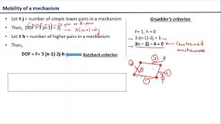 M112 Mobility of a Mechanism  Degrees of Freedom  Kutzbach criteria  Grublers criteria [upl. by Walliw]