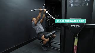 How To Do Cable Seated High Row  Lat Bar Supinated Close Grip  Exercise Demo [upl. by Loggia]