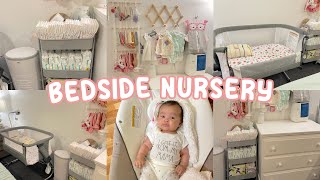 NEW BEDSIDE NURSERY TOUR amp ORGANIZATION  what i use for my newborn baby 💕 [upl. by Enylcaj]