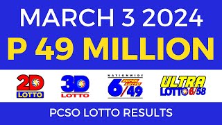 Lotto Result March 3 2024 9pm PCSO [upl. by Emarie]