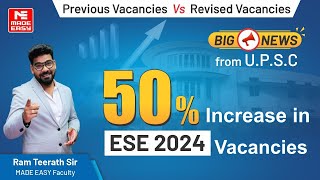 ESEIES 2024 VacanciesPosts Increased  UPSC  Latest Update  CE ME EE EC Engineering Jobs [upl. by Fletch268]