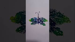 Beautiful butterfly drawing😱 using leaf🍀 leafprinting shorts art youtubeshorts [upl. by Hale]