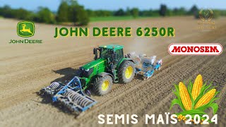 Semis de Maïs 2024  John Deere 6250R  Monosem 6 Rangs  ETA Feudé  Bretagne [upl. by Ecahc]