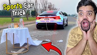 Sports Car Ke Sath Tablecloth Pull Trick Kiya 😱  Yakeen Nahi Ho Raha Ke Yeh Kaam Kar Geya 😍 [upl. by Eiznek]