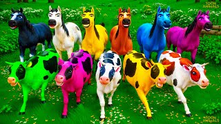 Colorful Cows vs Horses Transformation Magical Super Cows Epic Counter Attack Animals Cartoon [upl. by Biles]