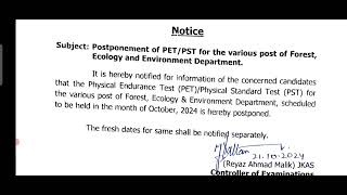 JKSSB  PETPST for various posts Forest Department scheduled Postponed [upl. by Bosson]