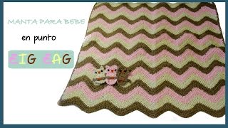 COMO TEJER UNA MANTACOBIJA EN PUNTO ZIG ZAG HOW TO CROCHET A BLANKET WITH ZIG ZAG STITCH [upl. by Garbers]