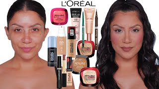 FULL FACE OF NEW LOREAL MAKEUP amp FAVORITES one brandALL DAY WEAR TESToily skin MagdalineJanet [upl. by Raeann]