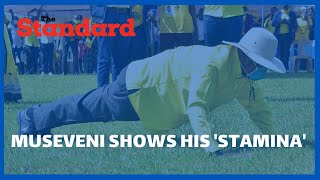 President Museveni does pushups after students dare him to show his stamina [upl. by Tresa837]