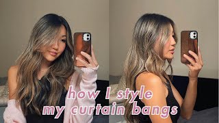 HOW I STYLE CURTAIN BANGS amp CURL MY HAIR effortless curls cut and color fave products [upl. by Quintus]