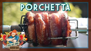 PORCHETTA VAN DE ROTISSERIE  EtenmetNick  BBQ [upl. by Anirahtak]