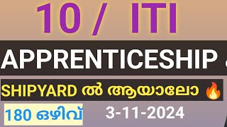 NAVAL SHIPYARD ൽ 10ITI ഉള്ളവർക്ക് APPRENTICESHIP ചെയ്യാൻ അവസരം 🔥 [upl. by Akimrej]