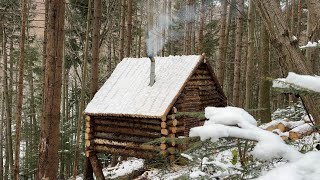 Building a Bushcraft Log Cabin for Survival in the Woods Life Off The Grid [upl. by Blondell630]