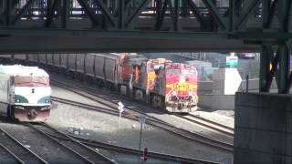 Passenger Train amp Grain Train under the stadium Seattle 442012 [upl. by Parrnell]