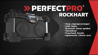 PerfectPro ROCKHART Bouwradio BLUETOOTH DAB INGEBOUWDE LITHIUM ACCU HOOG UITGANGSVERMOGEN [upl. by Thevenot377]