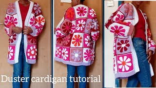 How to crochet granny square cardigan with retro daisy flowers [upl. by Torray841]