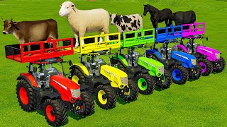 TRANSPORTING COWS SHEEPS HORSES BULLS GOATS amp TRACTORS WITH MAN TRUCKS  Farming Simulator 22 [upl. by Nerak424]