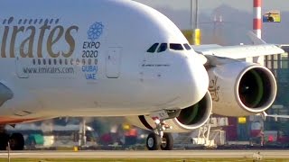 Emirates A380 amaizing crosswind landing  takeoff at DUS  Airport Düsseldorf [upl. by Atiluap38]