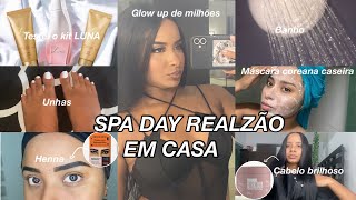 SPA DAY REALZÃO EM CASA 🧖🏽‍♀️  Unhas Cuidados com os pés Skincare Henna… spaday glowup [upl. by Parfitt]