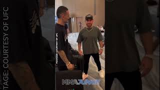 Max Holloway and Alexander Volkanovski have a respectful interaction at UFC 308 hotel 🤝 [upl. by Aicertal]