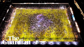 Mesmerising drone footage shows Portsmouth fans filling pitch after winning League One [upl. by Arondell906]