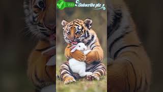 Viral Tiger amp Rabbit babyanimals subscribe cute shortsvideo unfrezzmyaccount trendingshorts [upl. by Avenej808]