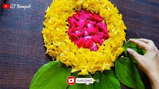 फुलांपासून बनवा अतिशय सुंदर गणेश चतुर्थी रांगोळी Ganesh Festival Rangoli  Ganesh Chaturthi Rangoli [upl. by Aryek]