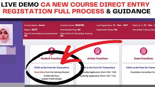 Live Demo CA Direct Entry New Course Registration Full Process amp CA Direct Entry Rule amp Regulations [upl. by Reiter332]