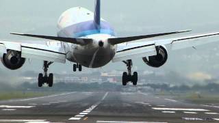 Crosswind landing B777B767B737Embraer170CRJ200DHC8SAAB340B at OSAKA International Airport [upl. by Nosaes]