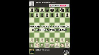 Mikhail Tal vs Johann Hjartarson  It 1987 Reykjavik Iceland  Chessgambit630 [upl. by Yllut166]