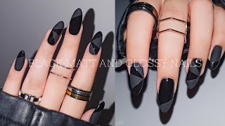 Black Matte and Glossy Nails 🖤 Self Nail Extension [upl. by Nauh87]