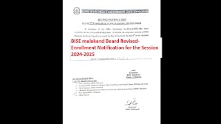 BISE Malakand Board Revised Enrollment Notification for the Session 2024 2025 [upl. by Adnolat292]